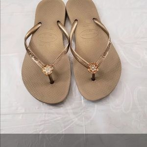 Havianas slim gold flip flops 37-38 (US 7)